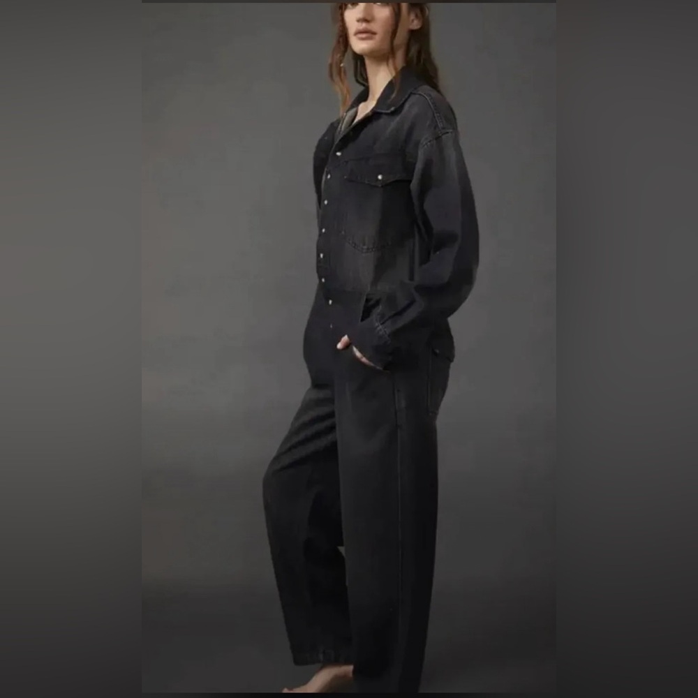 FREE PEOPLE x Care FP Townes Jumpsuit Coverall Black Denim Straight Leg